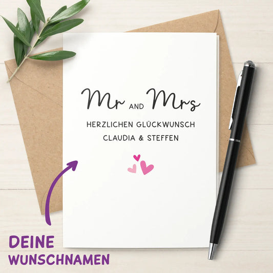 Hochzeitskarte mit Namen & Umschlag – personalisierbar