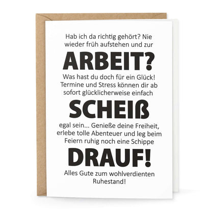 Witzige Klappkarte Ruhestand – ARBEIT? SCHEIß DRAUF! – Humorvolle Karte für den Ruhestand