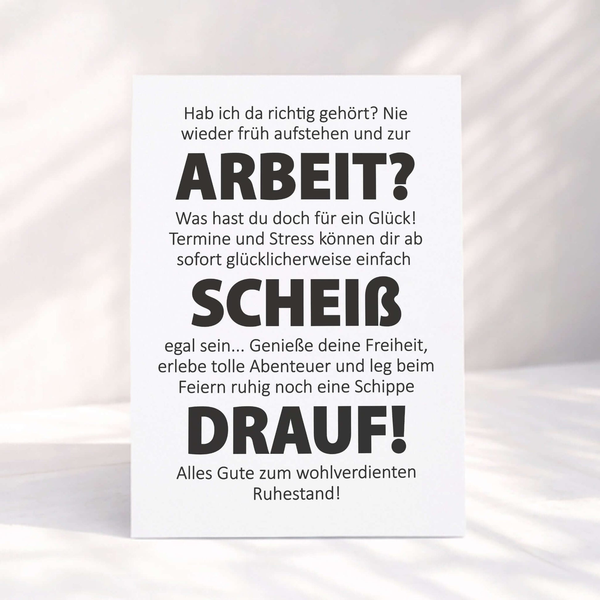 Witzige Klappkarte Ruhestand mit witzigem Text über Freiheit und Spaß nach der Arbeit.