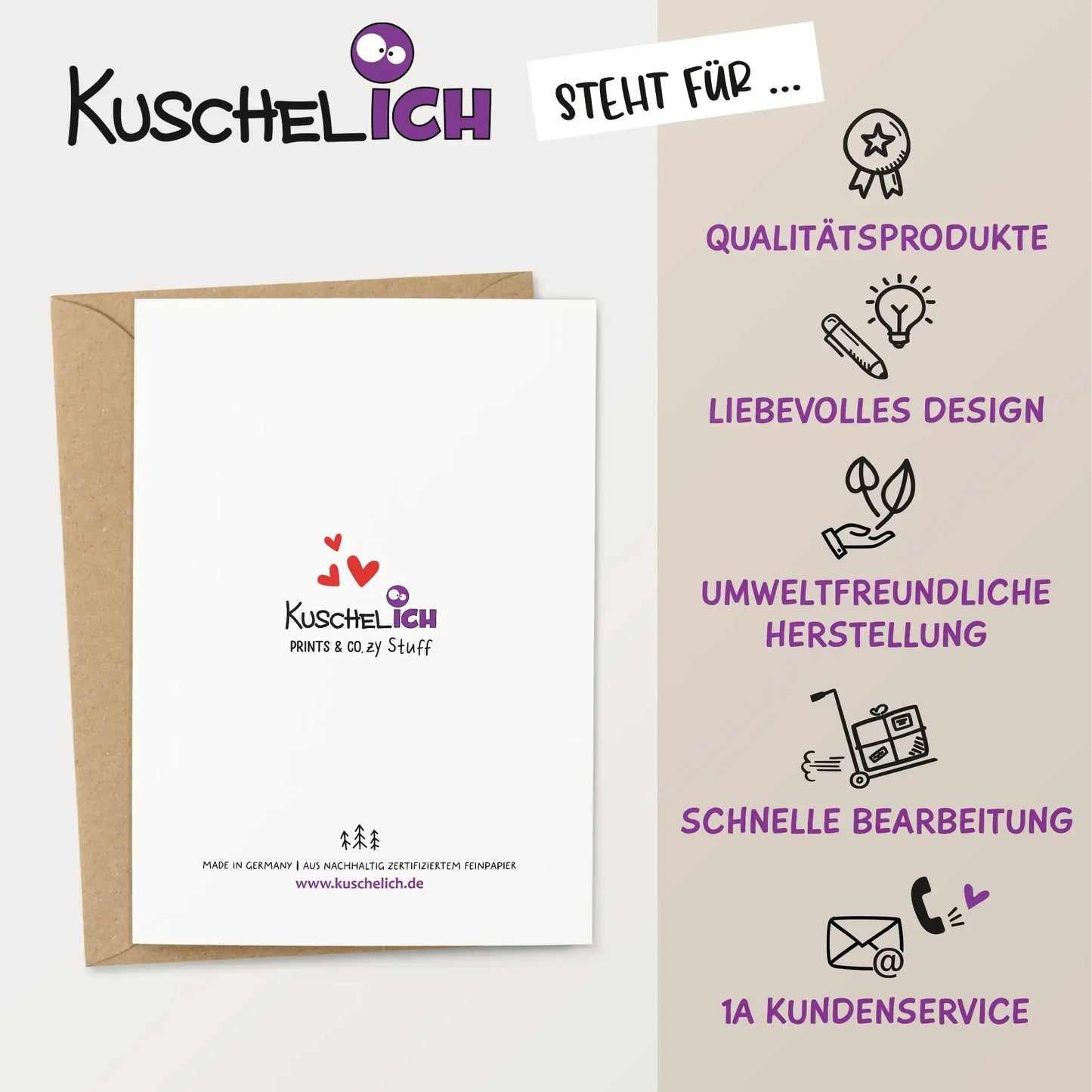 Nachhaltige Grußkarte von Kuschelich, hergestellt in Deutschland
