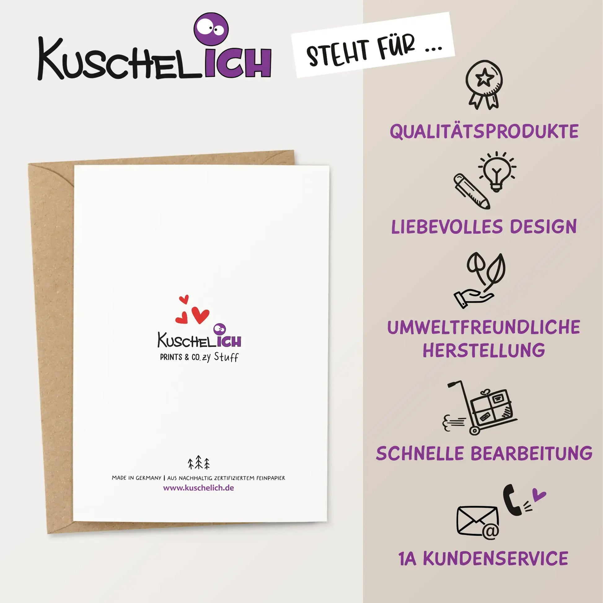 Nachhaltige Grußkarte von Kuschelich, hergestellt in Deutschland