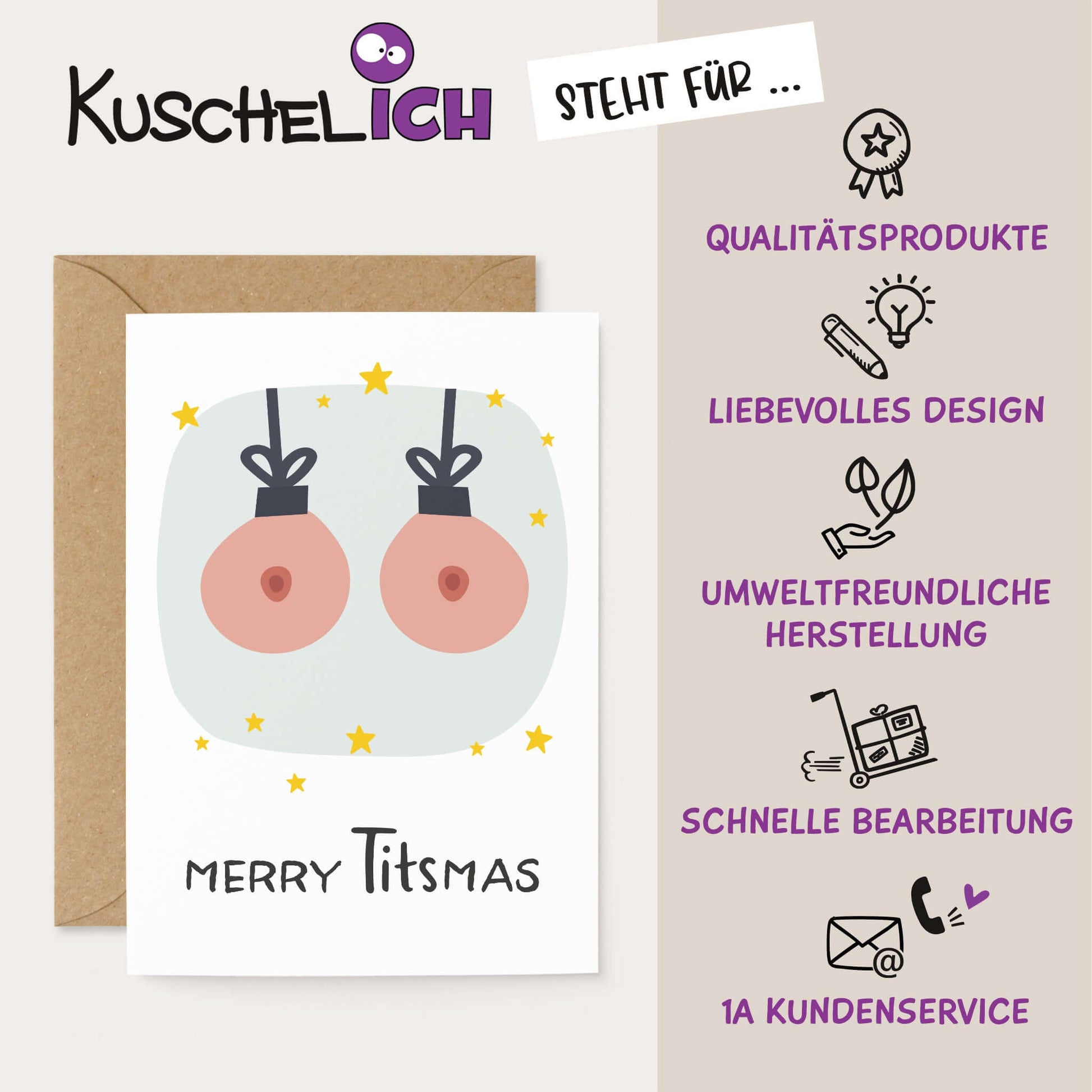 Weihnachtskarte "Merry Titsmas" Qualitätsmerkmale
