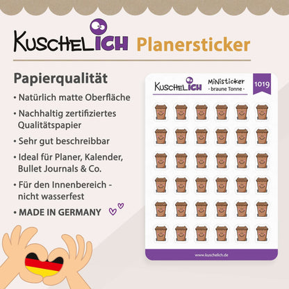 Papierqualität und Infos zu den braunen Tonne Stickern