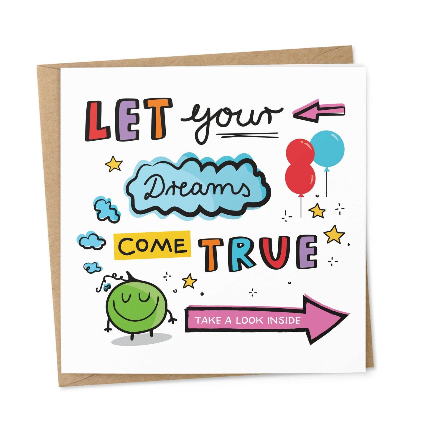 Quadratische Klappkarte Let your dreams come true Vorderseite