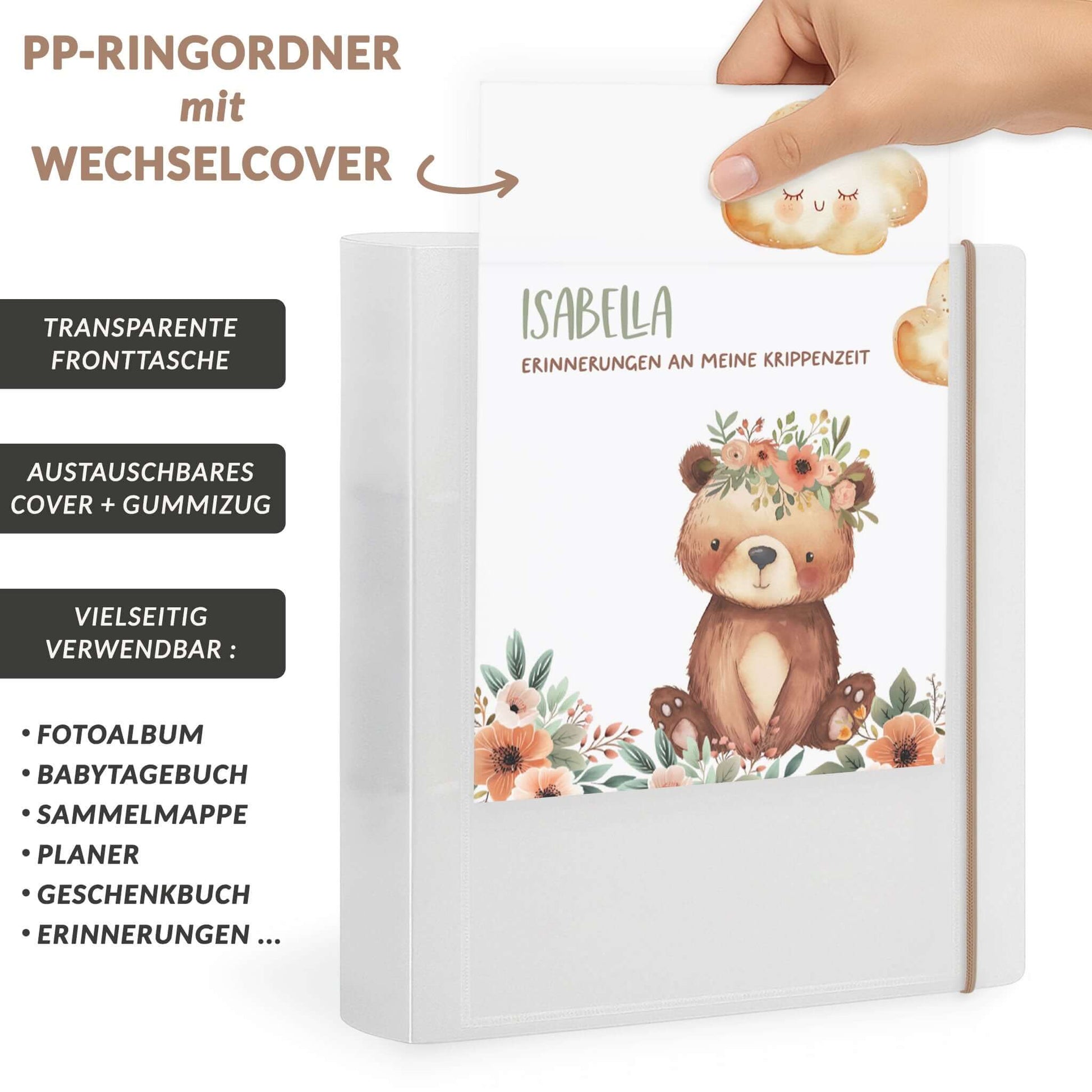 Babyalbum mit personalisierbarem Cover und Gummizug