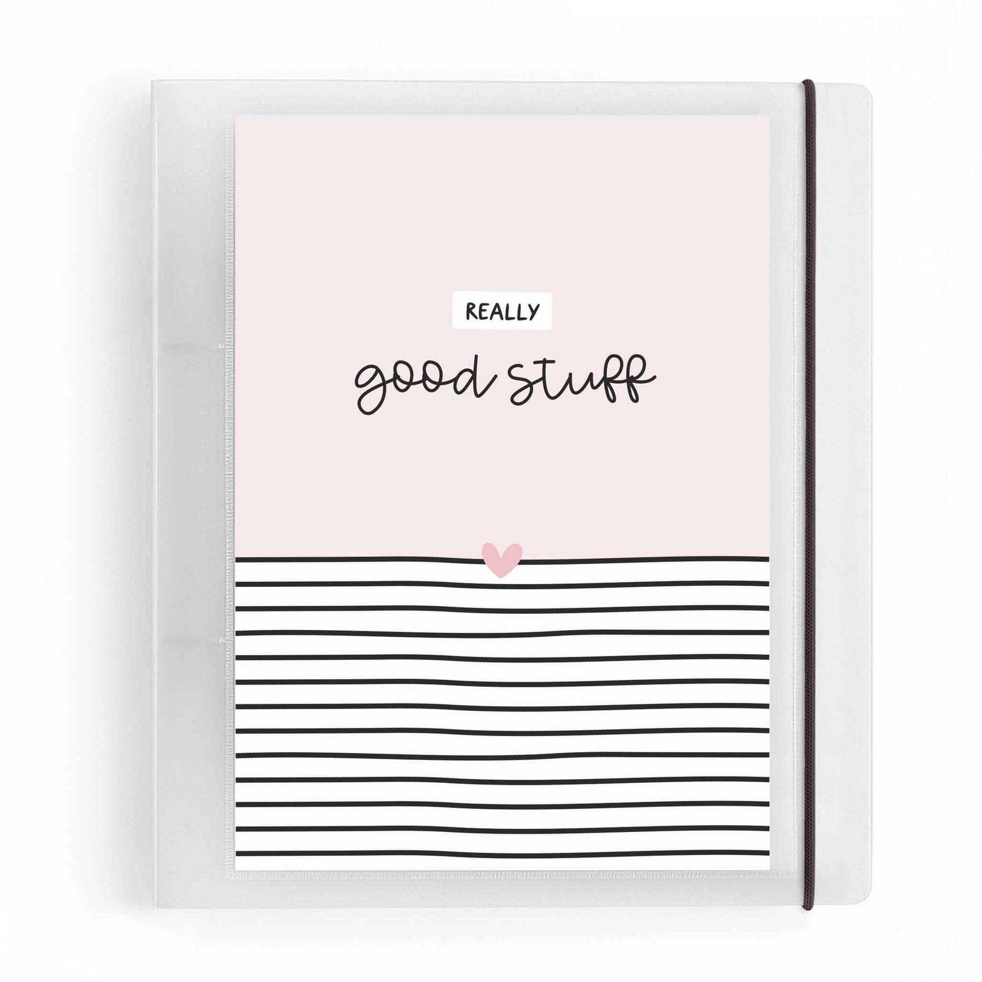 Frontansicht des DIN A5 Ordners „Good Stuff“ mit Herz-Design
