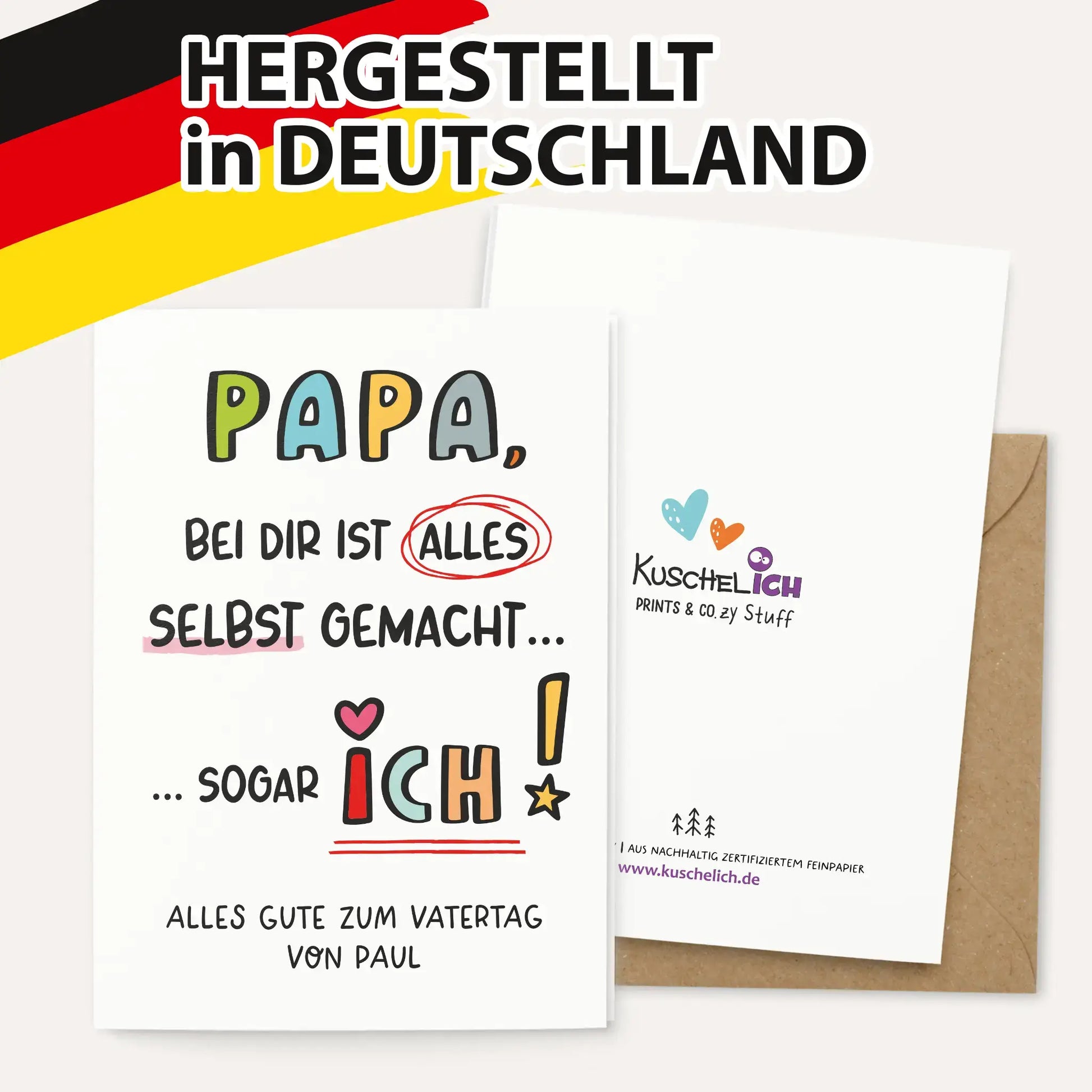 Rückseite der Vatertagskarte – Hergestellt in Deutschland