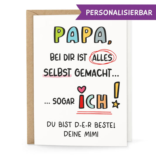 Lustige Vatertagskarte „Bei dir ist alles selbst gemacht“ Vorderseite