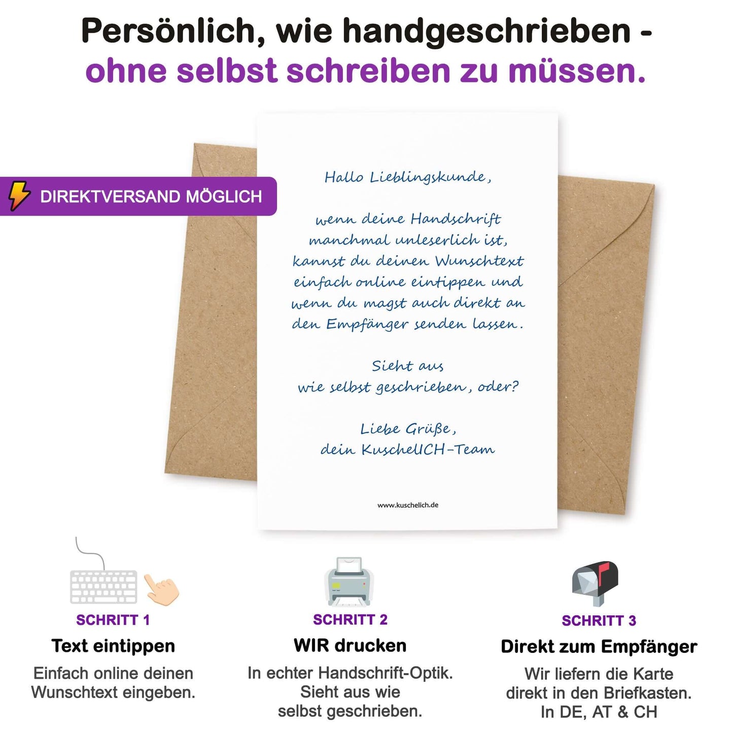 Postkarte Du fehlst mir – Direktversand mit Wunschtext auf Rückseite, personalisierbar