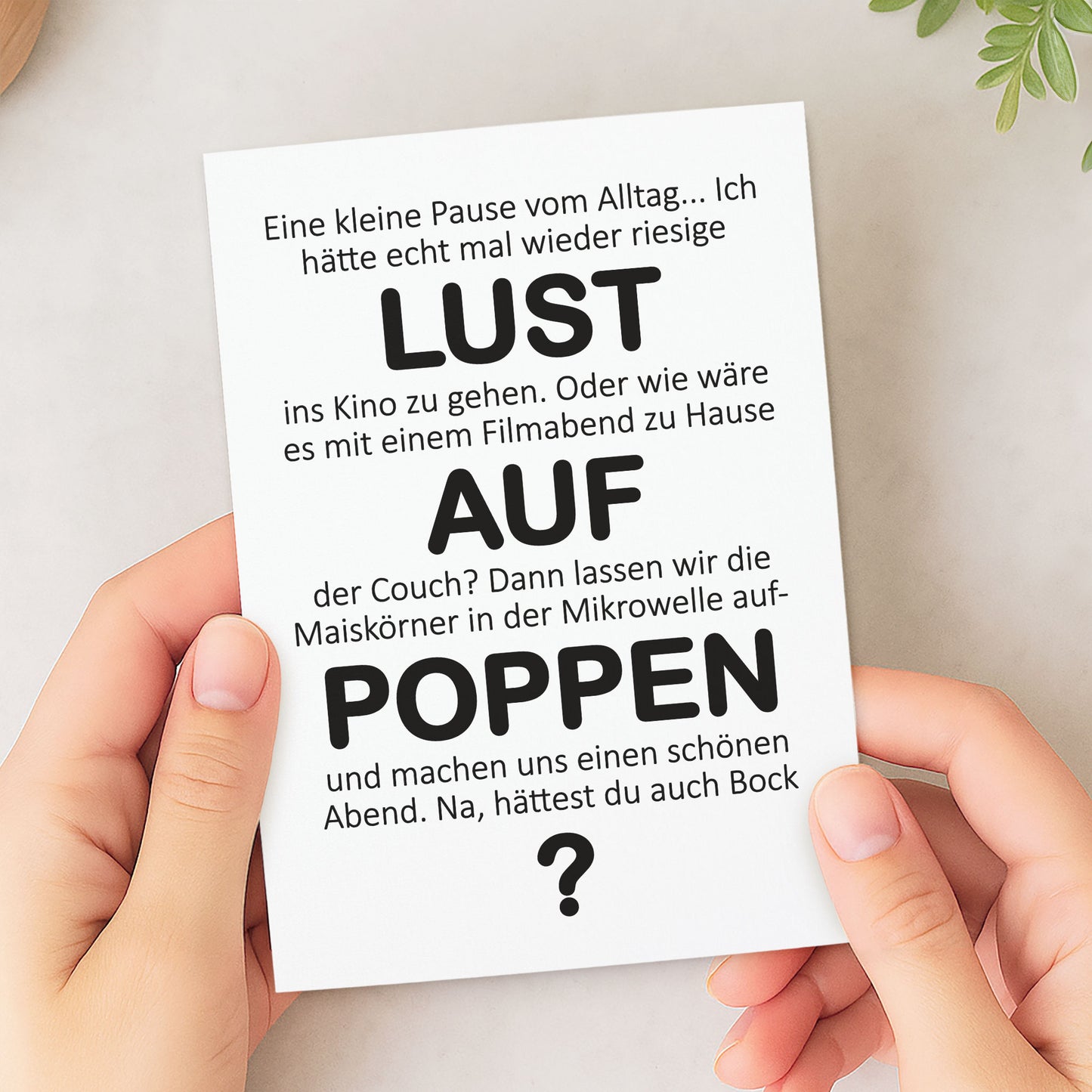 Postkarte Filmabend Lifestyle – Popcorn-Wortspiel – KuschelICH