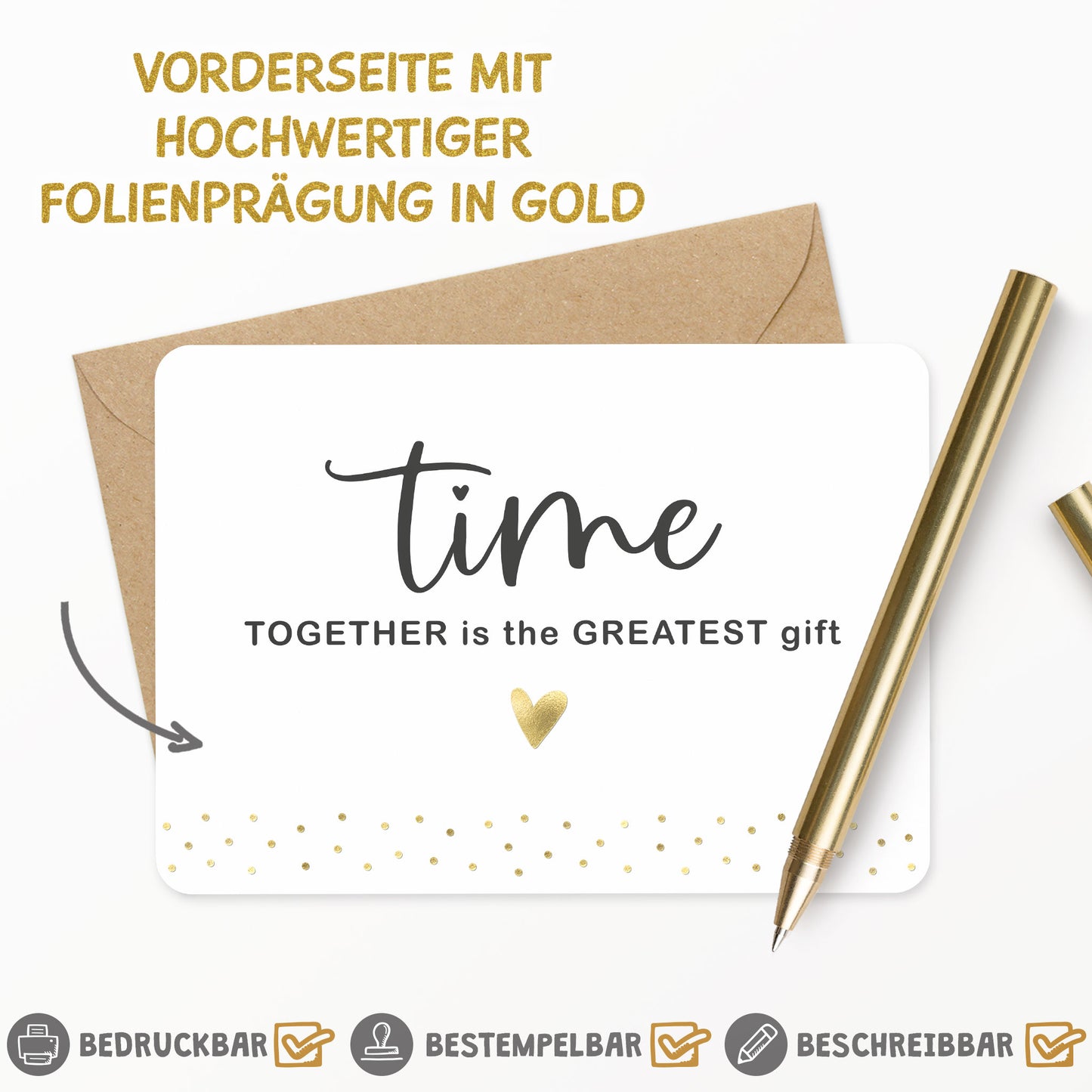 Postkarte „Time Together" mit Goldfolienprägung | Grußkarte A6 quer inkl. Umschlag