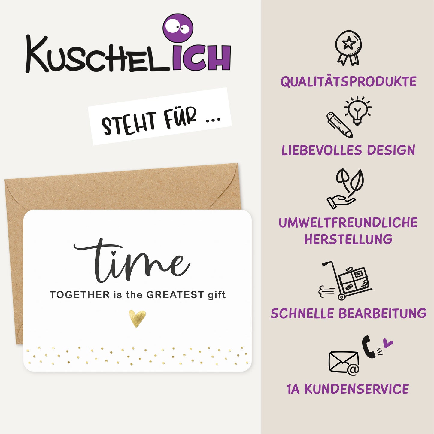 Postkarte „Time Together" mit Goldfolienprägung | Grußkarte A6 quer inkl. Umschlag