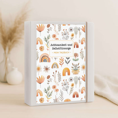 Ringordner A4 personalisiert als Tagebuch, Boho-Wildblumen, Seitenansicht