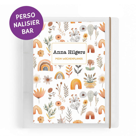 Personalisierter Ringordner A5 Wildblumen – Deckblatt mit Namen, Boho-Design