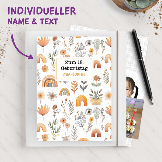 Personalisierter Ordner A5 mit Namen als Geburtstagsgeschenk, Wildblumen-Design