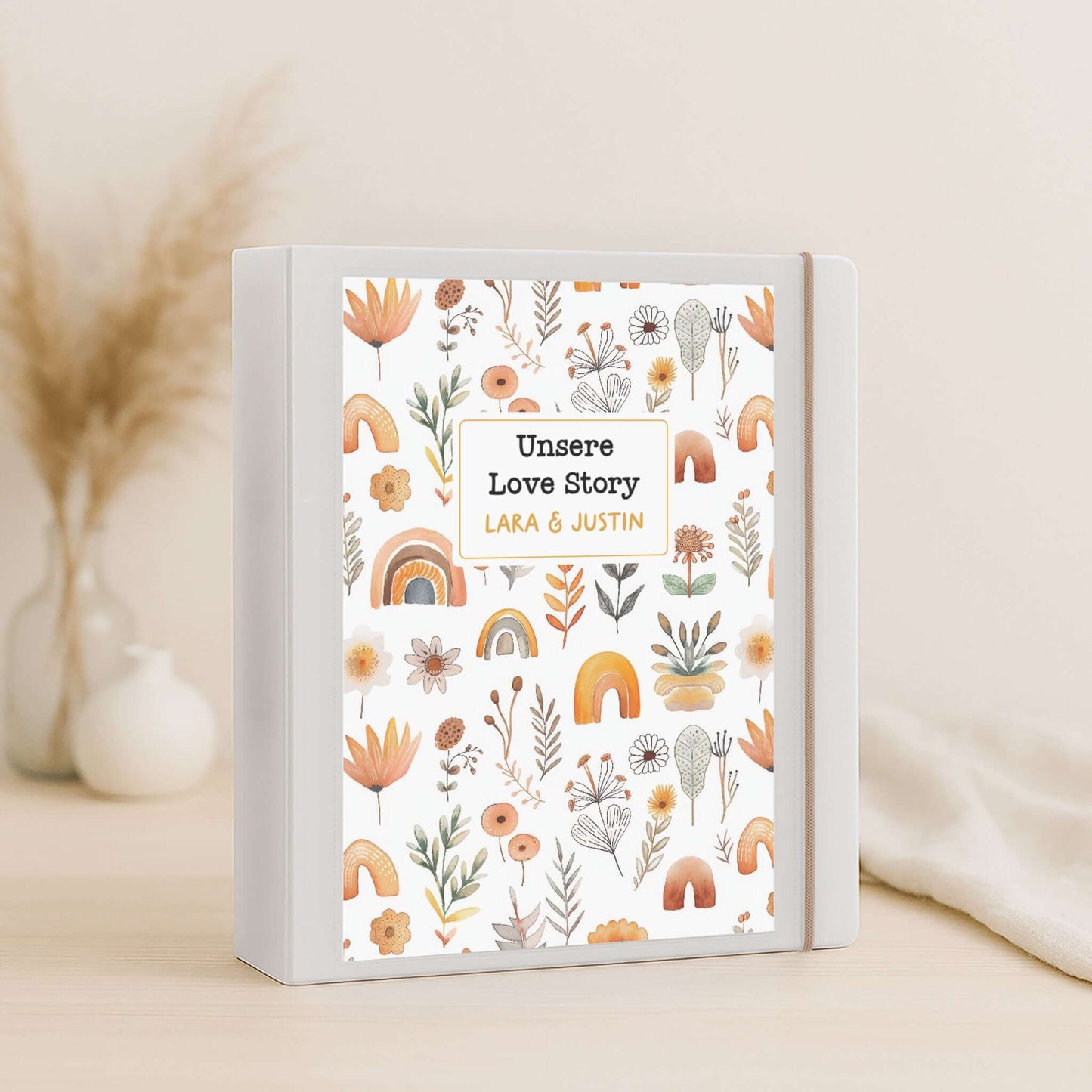 Ringordner A5 personalisiert als Love Story, Boho-Wildblumen, Seitenansicht