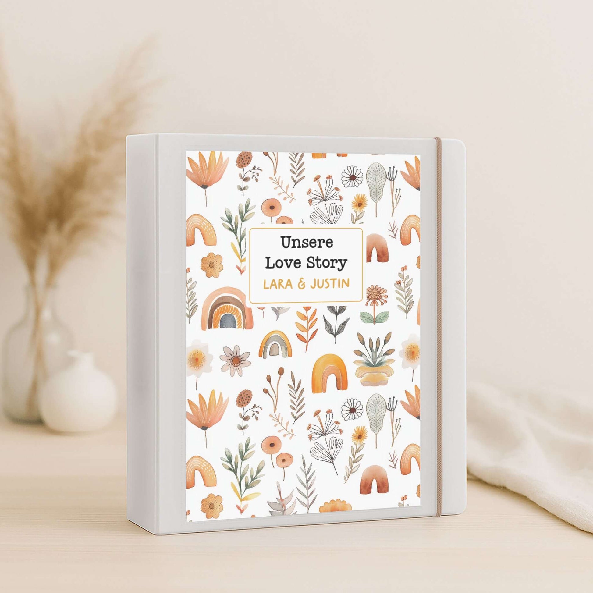 Ringordner A5 personalisiert als Love Story, Boho-Wildblumen, Seitenansicht