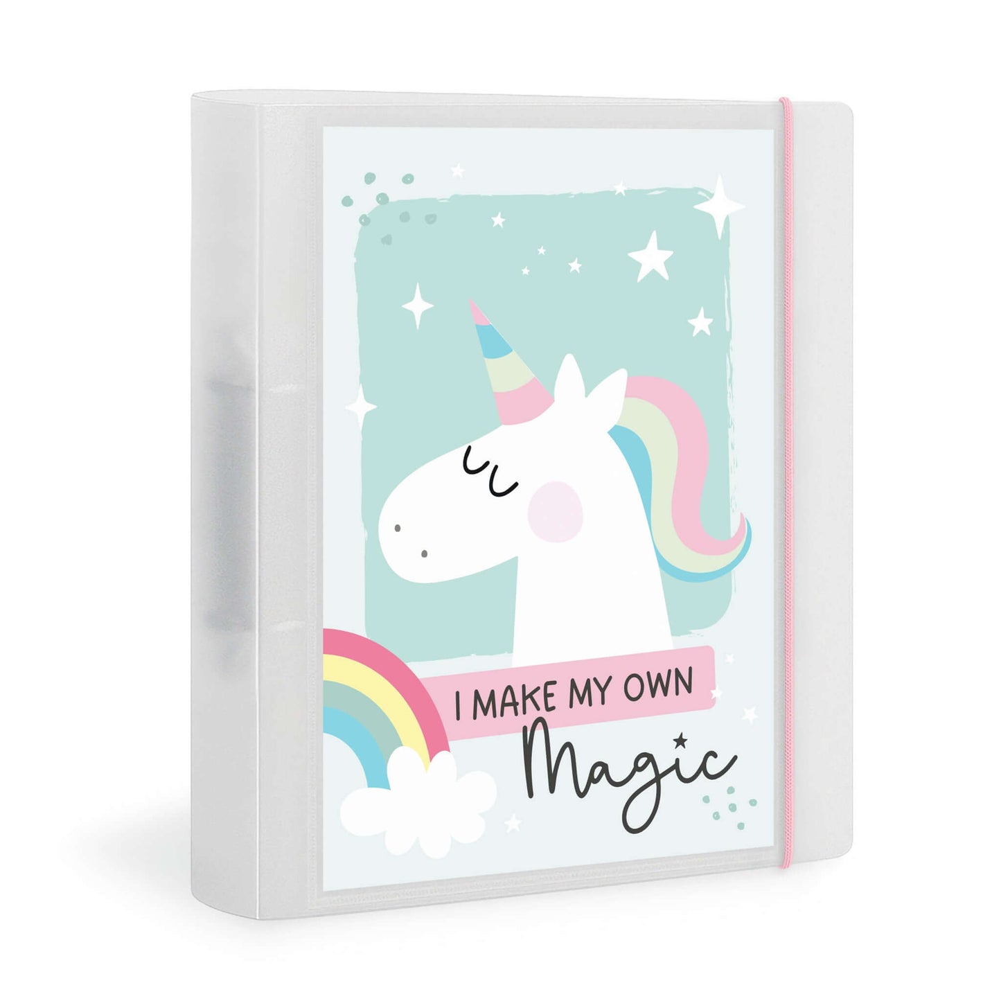 DIN A4 Ringordner Einhorn mit Regenbogen und Spruch „I Make My Own Magic“