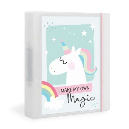 DIN A4 Ringordner Einhorn mit Regenbogen und Spruch „I Make My Own Magic“