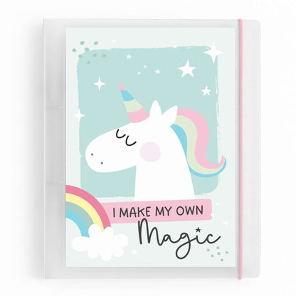 Vorderansicht des Einhorn-Ringordners mit pastellfarbenem Design