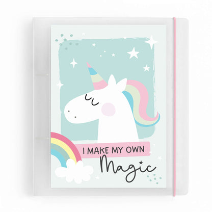 DIN A5 Ringordner Einhorn mit Regenbogen und Spruch „I Make My Own Magic“
