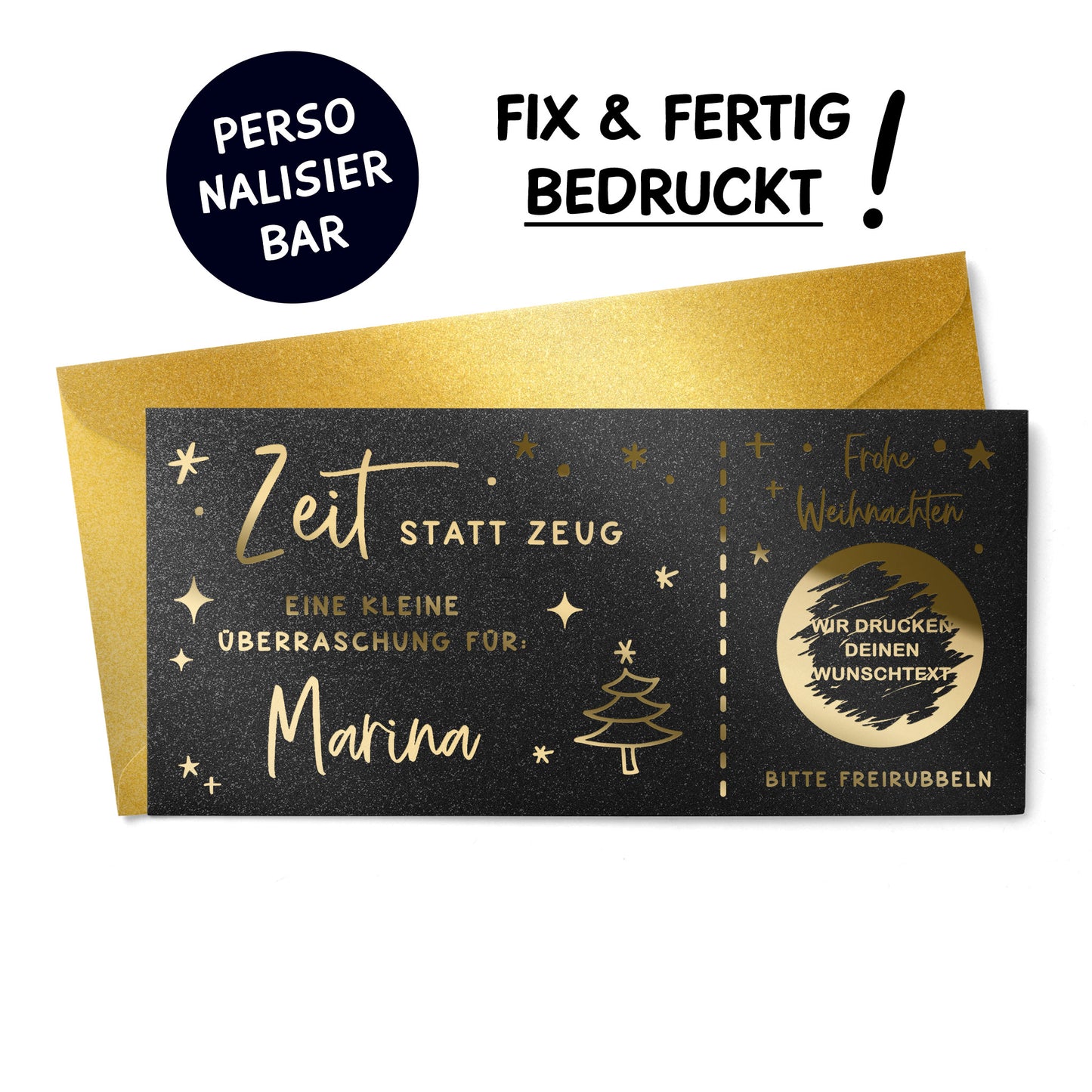 Personalisierter Rubbelgutschein Weihnachten – edle Folienkarte