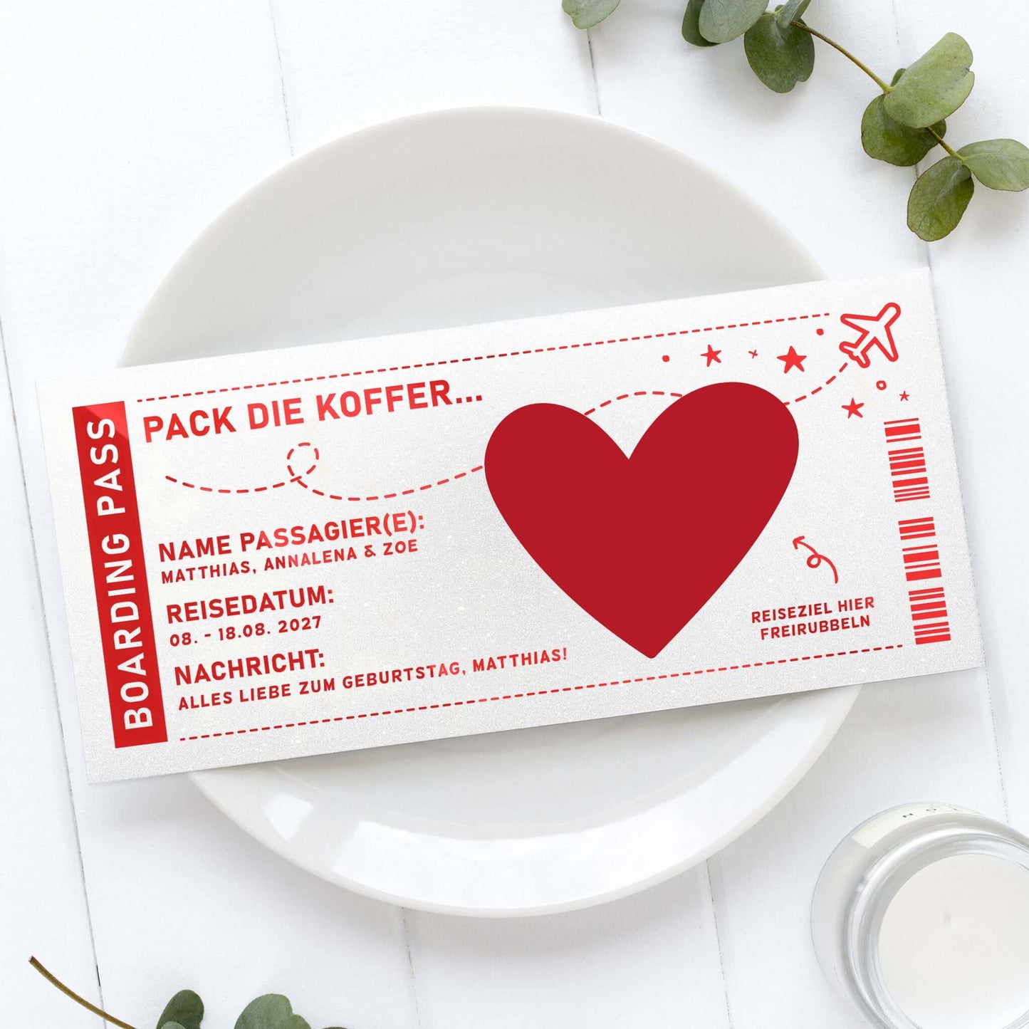Rubbelkarte Boarding Pass Weiß Schimmer Roségoldfolie – Disneyland Paris Gutschein Lifestyle