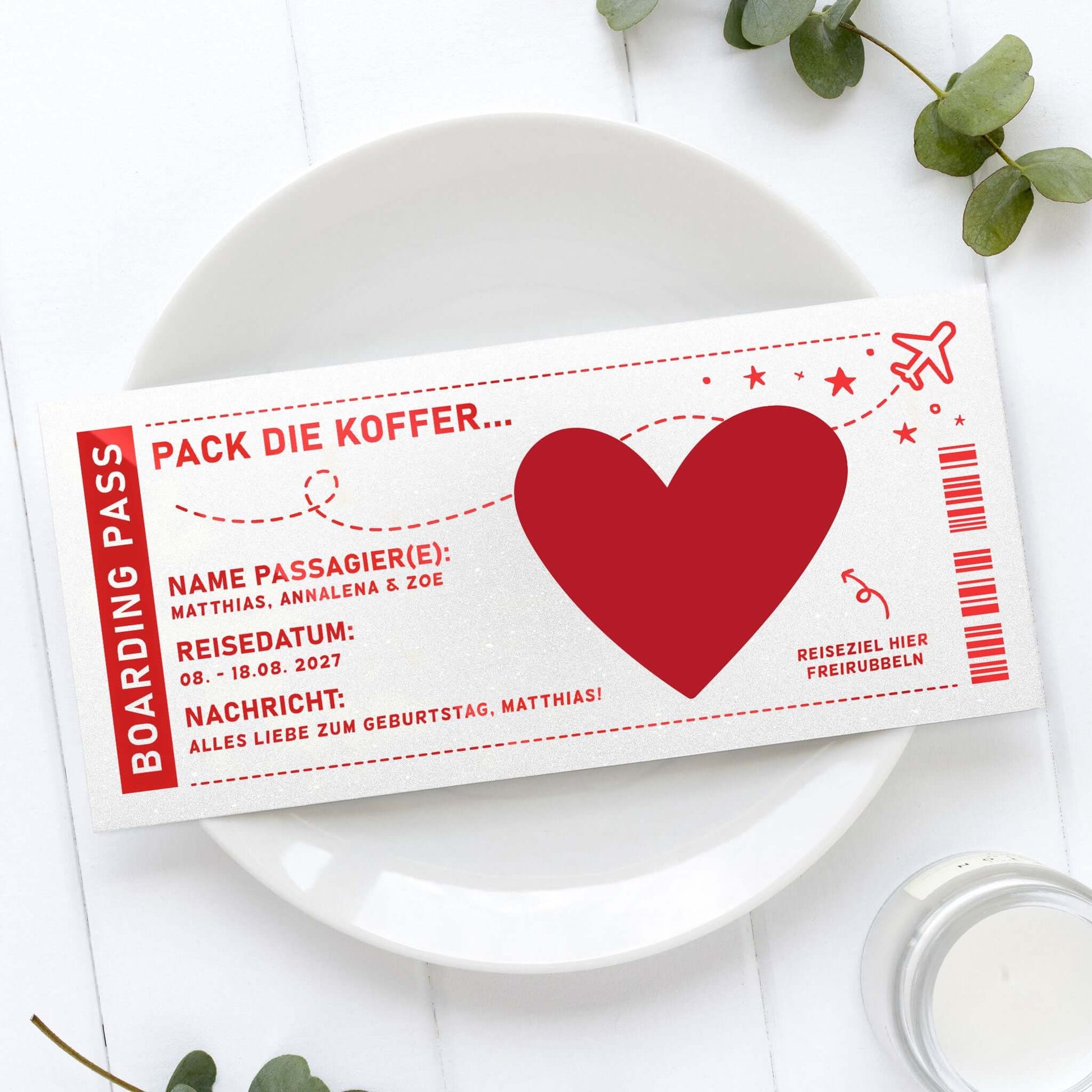 Rubbelkarte Boarding Pass Weiß Schimmer Roségoldfolie – Disneyland Paris Gutschein Lifestyle