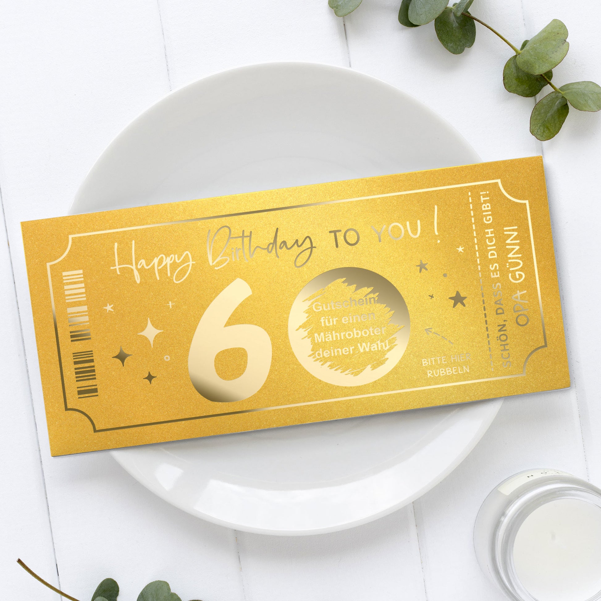 Rubbelkarte Geburtstag Goldfolienprägung gold-champagner – runder Geburtstag, personalisierbar