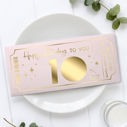 Rubbelkarte Geburtstag Goldfolienprägung rosa – für Sie, personalisierbar, Made in Germany