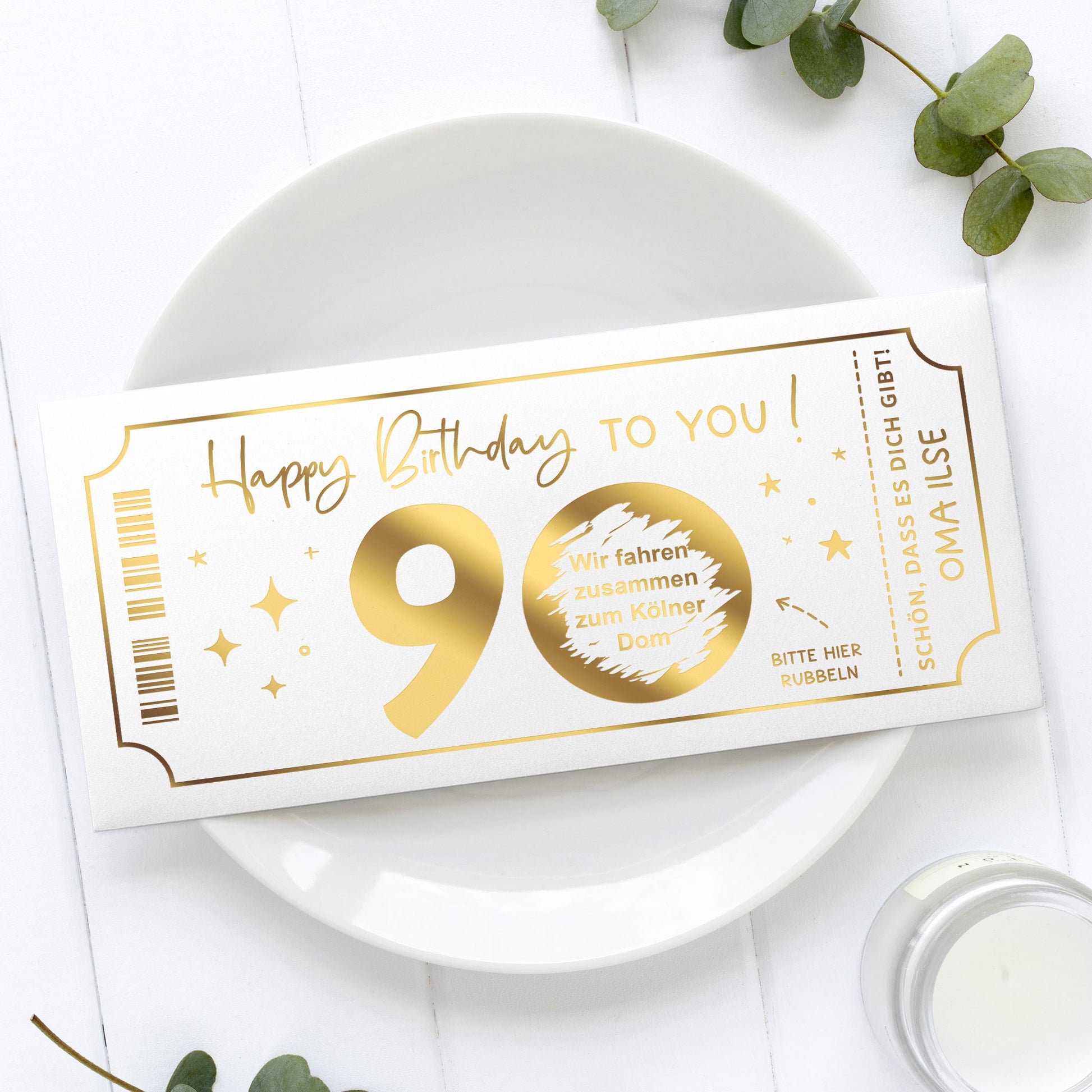 Rubbelkarte Geburtstag Goldfolienprägung weiß-gold – Lifestyle, personalisierbar, inkl. Umschlag