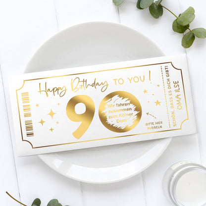 Rubbelkarte Geburtstag Goldfolienprägung weiß-gold – Lifestyle, personalisierbar, inkl. Umschlag