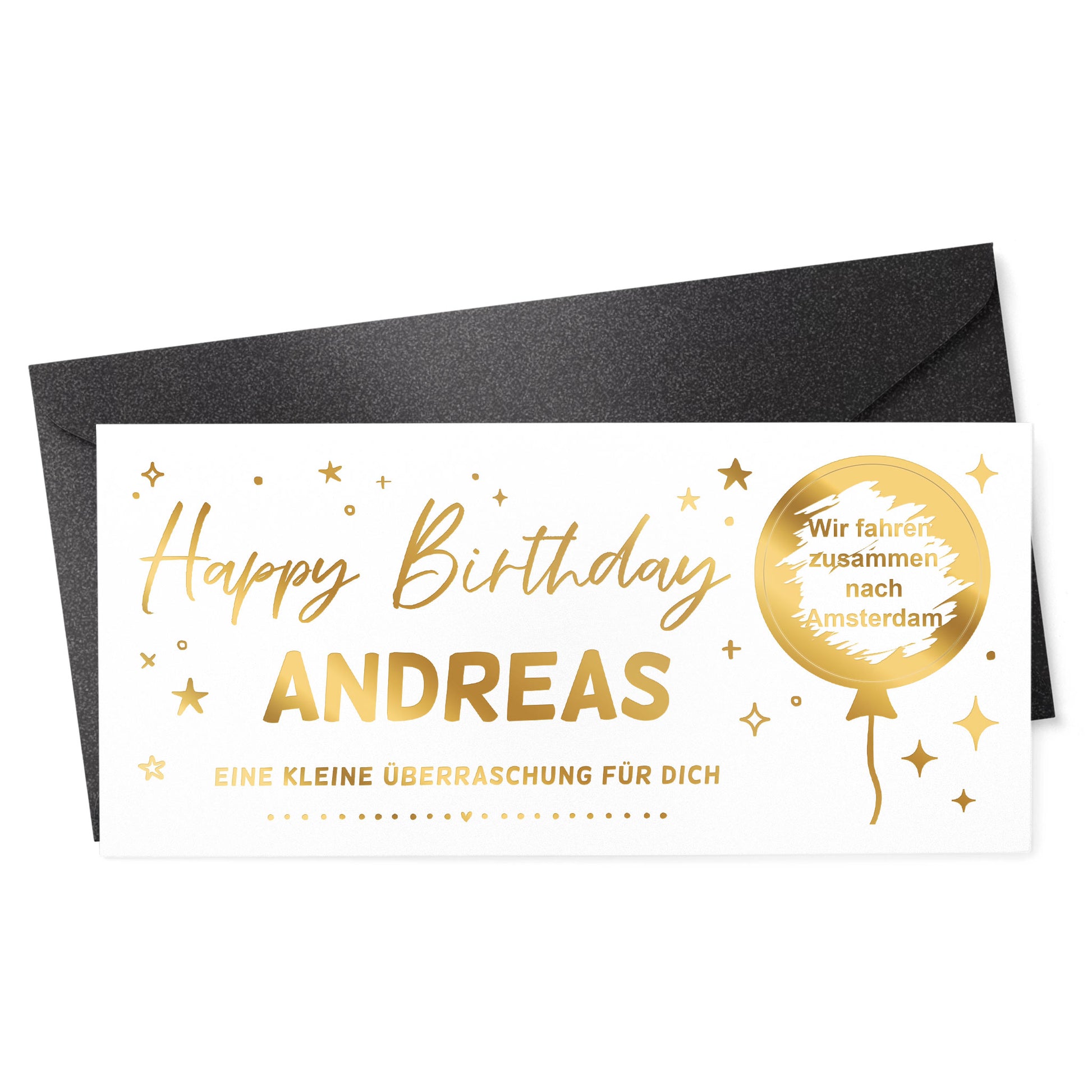 Rubbelkarte Geburtstag personalisiert – Design mit goldener Happy Birthday Schrift und Rubbelballon, Vorlage
