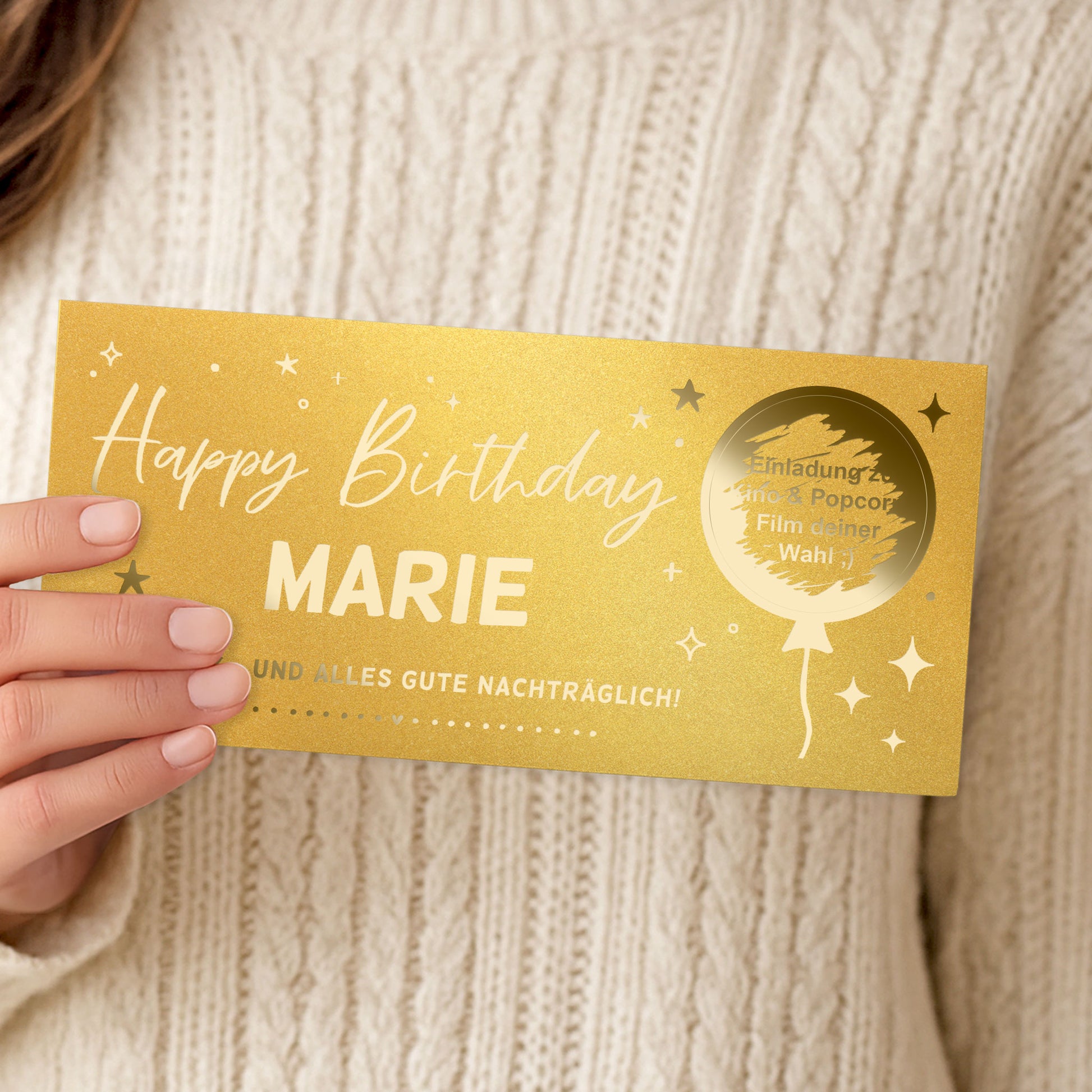 Rubbelkarte Geburtstag personalisiert gold-champagner – Goldfolie, Rubbelballon, Lifestyle