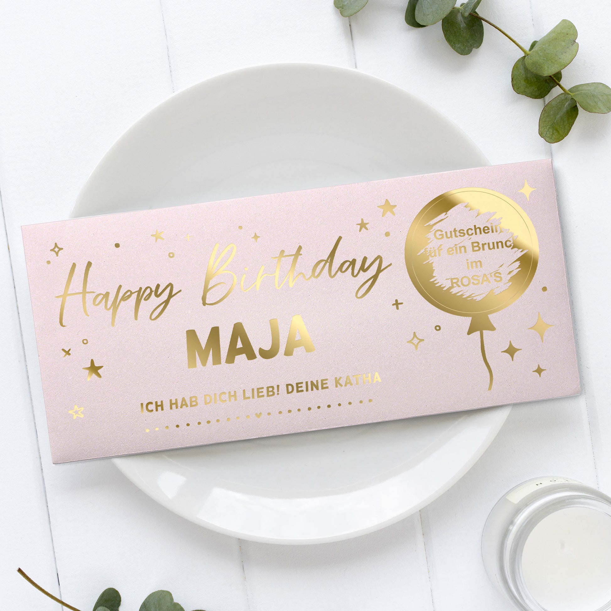Rubbelkarte Geburtstag personalisiert rosa – Goldfolienprägung, Rubbelballon, Lifestyle