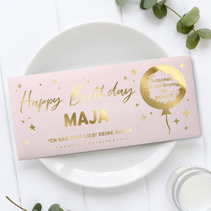 Rubbelkarte Geburtstag personalisiert rosa – Goldfolienprägung, Rubbelballon, Lifestyle