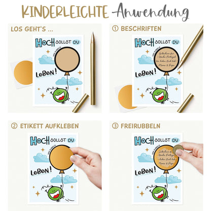 Anleitung: Karte beschriften, Etikett aufkleben, freirubbeln