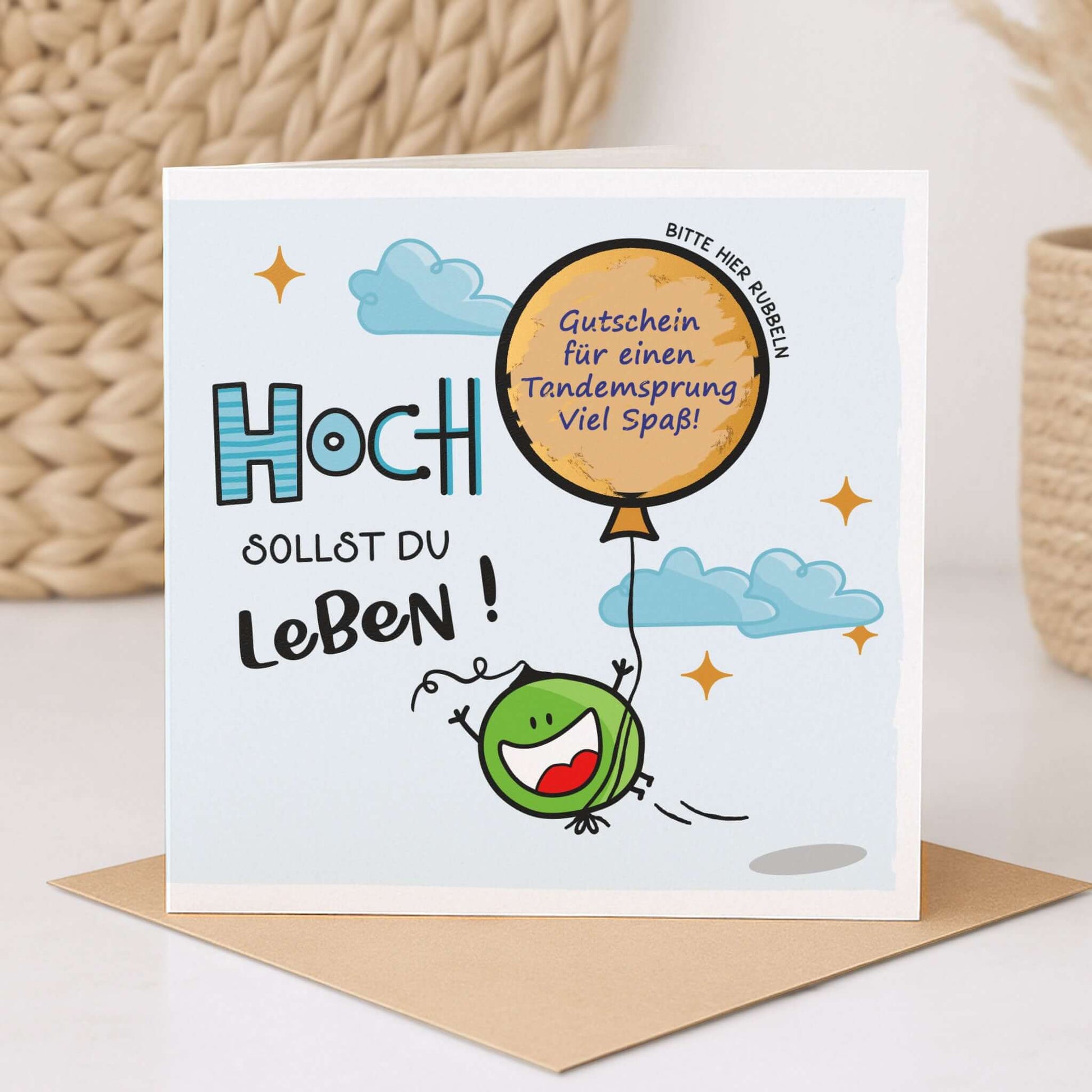 Rubbelkarte Hoch sollst du leben mit beschriftetem Ballon