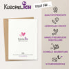 Rückseite der Grußkarte Always & Forever mit Kuschelich Logo und Nachhaltigkeitshinweis
