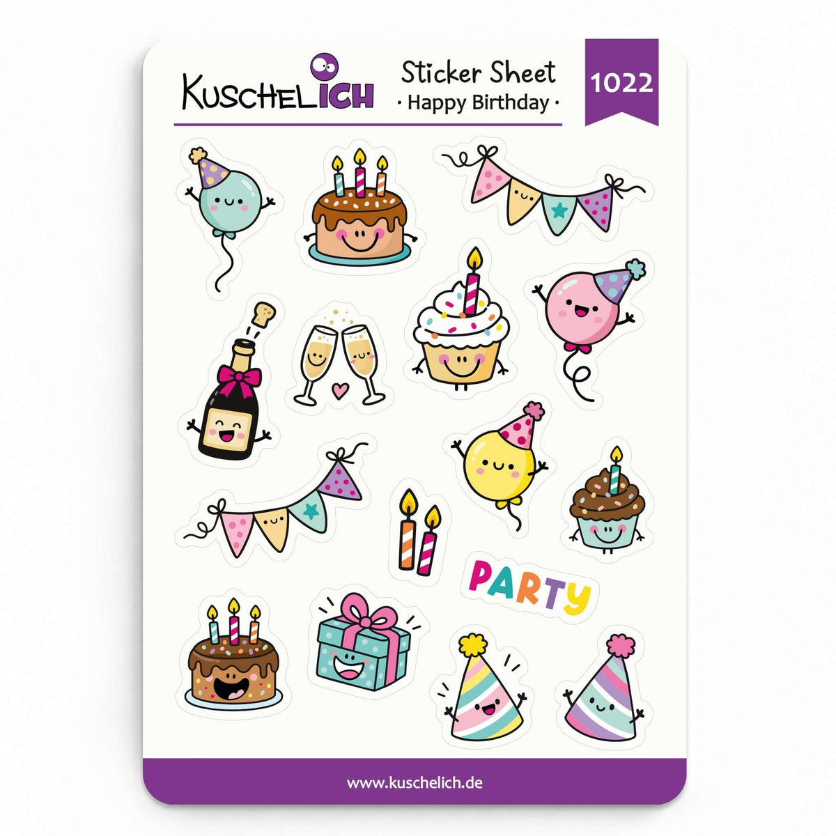 Sticker Sheet Happy Birthday im A6-Format mit 16 Geburtstags-Aufklebern