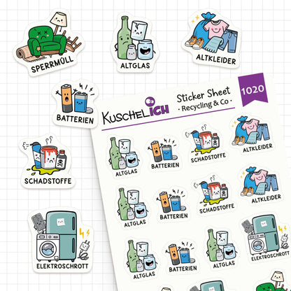 Müllabfuhr-Sticker Sperrmüll, Altglas, Altkleider, Batterien, Schadstoffe, Elektroschrott – KuschelICH