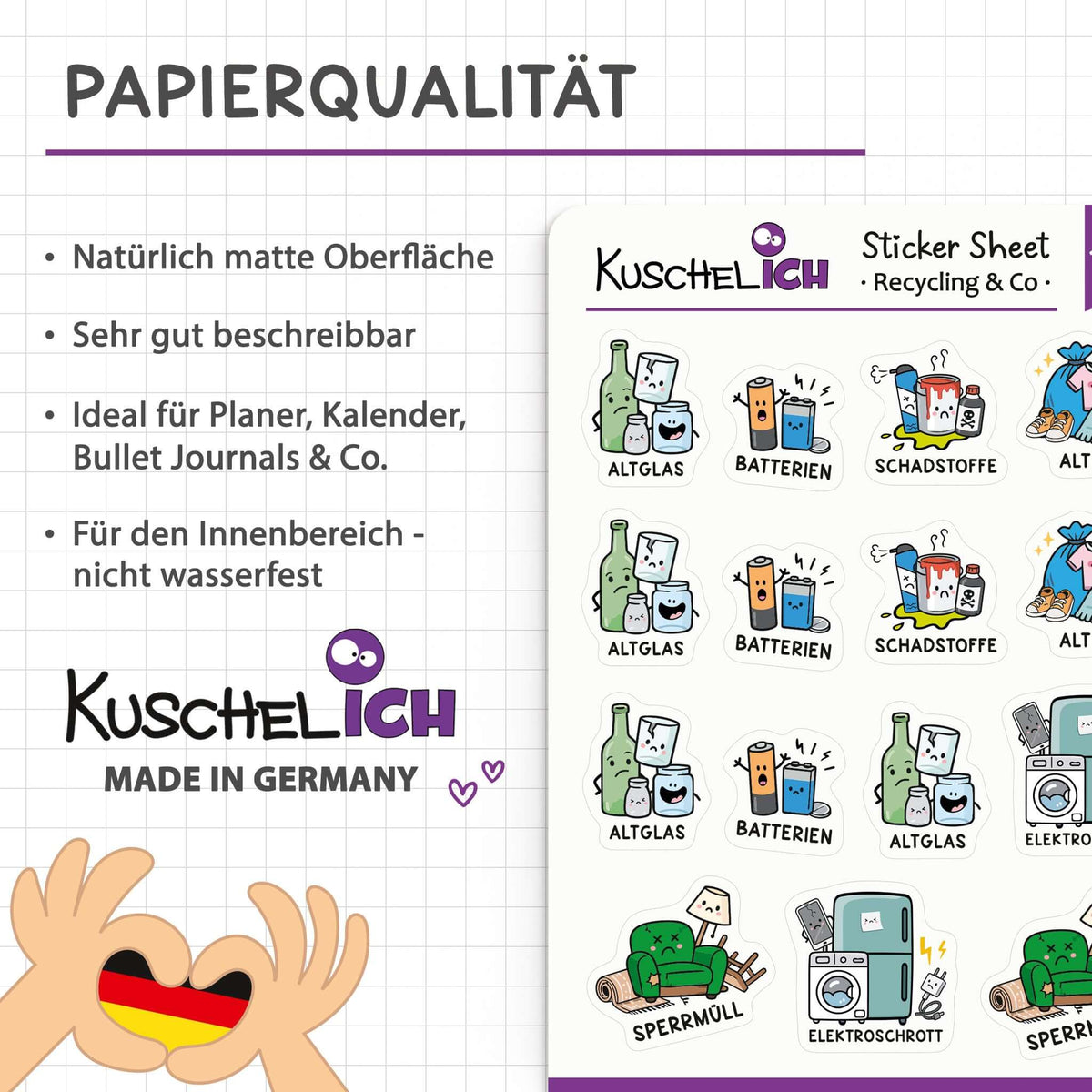Papierqualität matt und beschreibbar, Made in Germany – Sticker Sheet – KuschelICH
