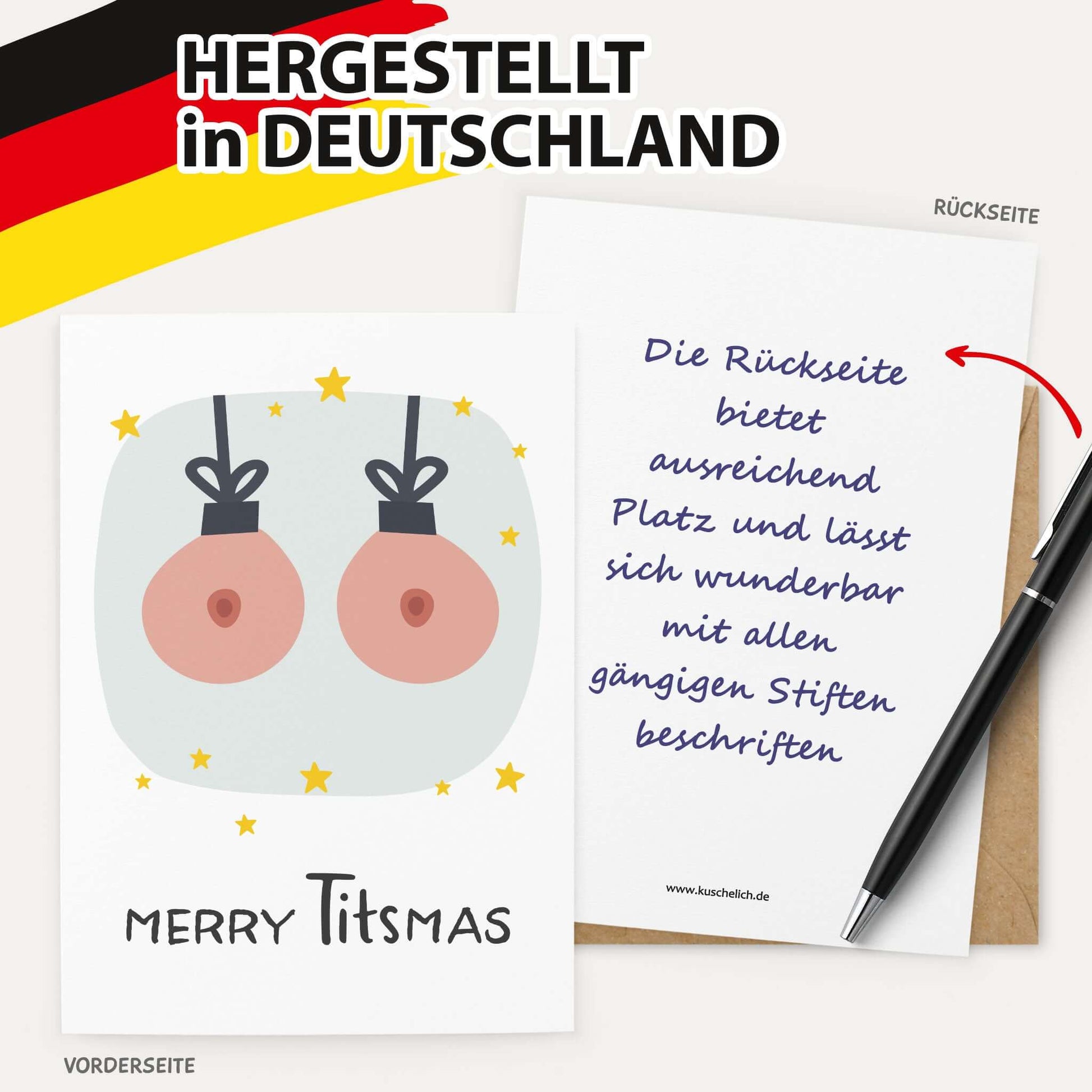 Lustige Weihnachtskarte "Merry Titsmas" Made in Germany