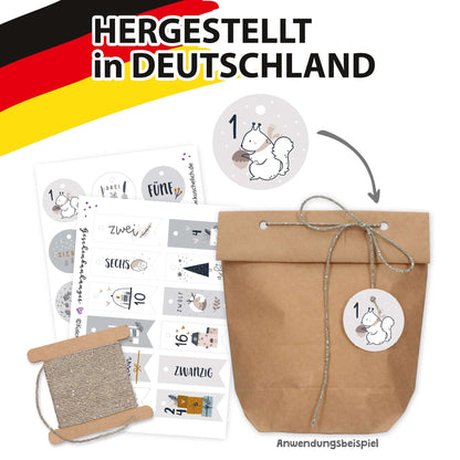 Anwendung an Geschenktüte mit Zahl 1, Set hergestellt in Deutschland