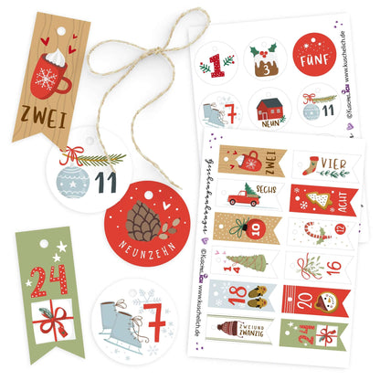 Detailbögen mit runden und Wimpel-Anhängen im klassischen Weihnachtsstil