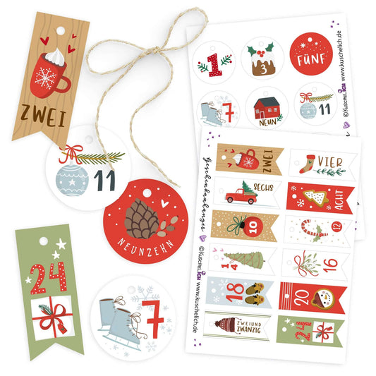 Detailbögen mit runden und Wimpel-Anhängen im klassischen Weihnachtsstil