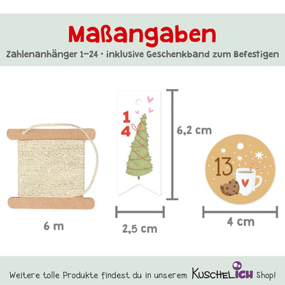 Größenangaben: Rund Ø 4 cm, Wimpel 2,5 × 6,2 cm, inklusive 6 m Kordel