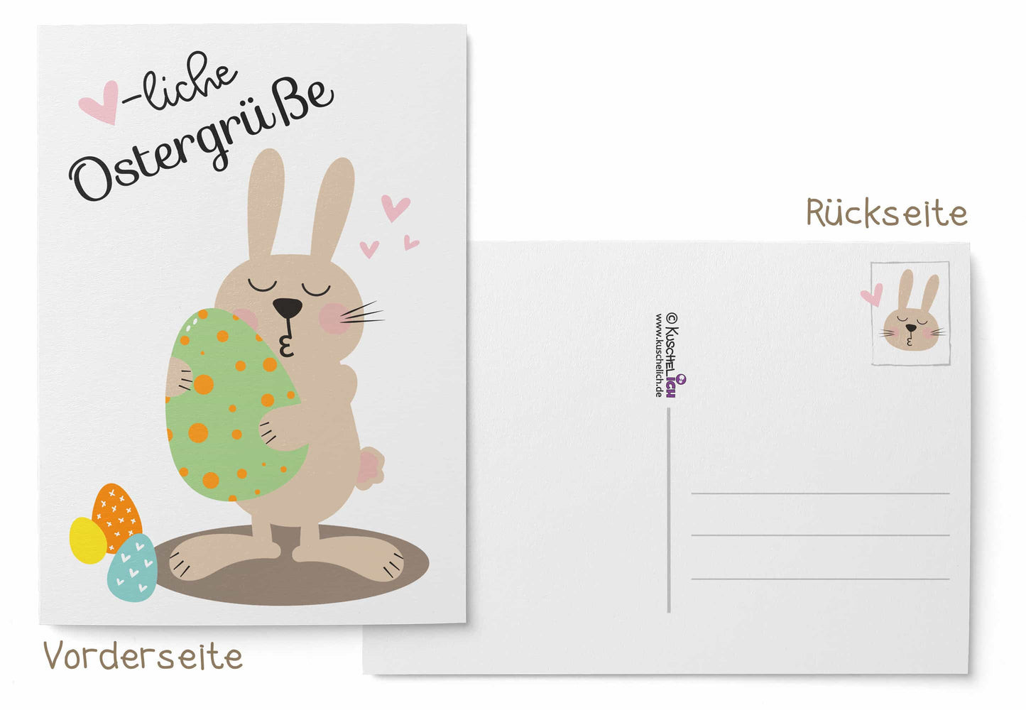 Motiv: Herzliche Ostergrüße mit Hase der Osterei küsst