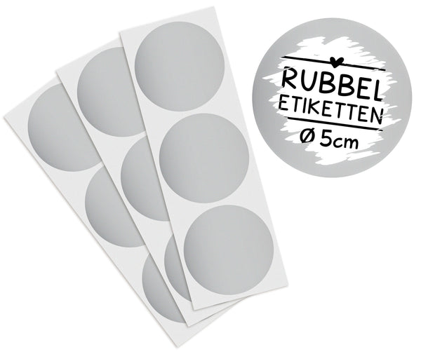 Selbstklebendes Rubbeletikett zum Aufkleben, rund mit silberner Rubbelschicht
