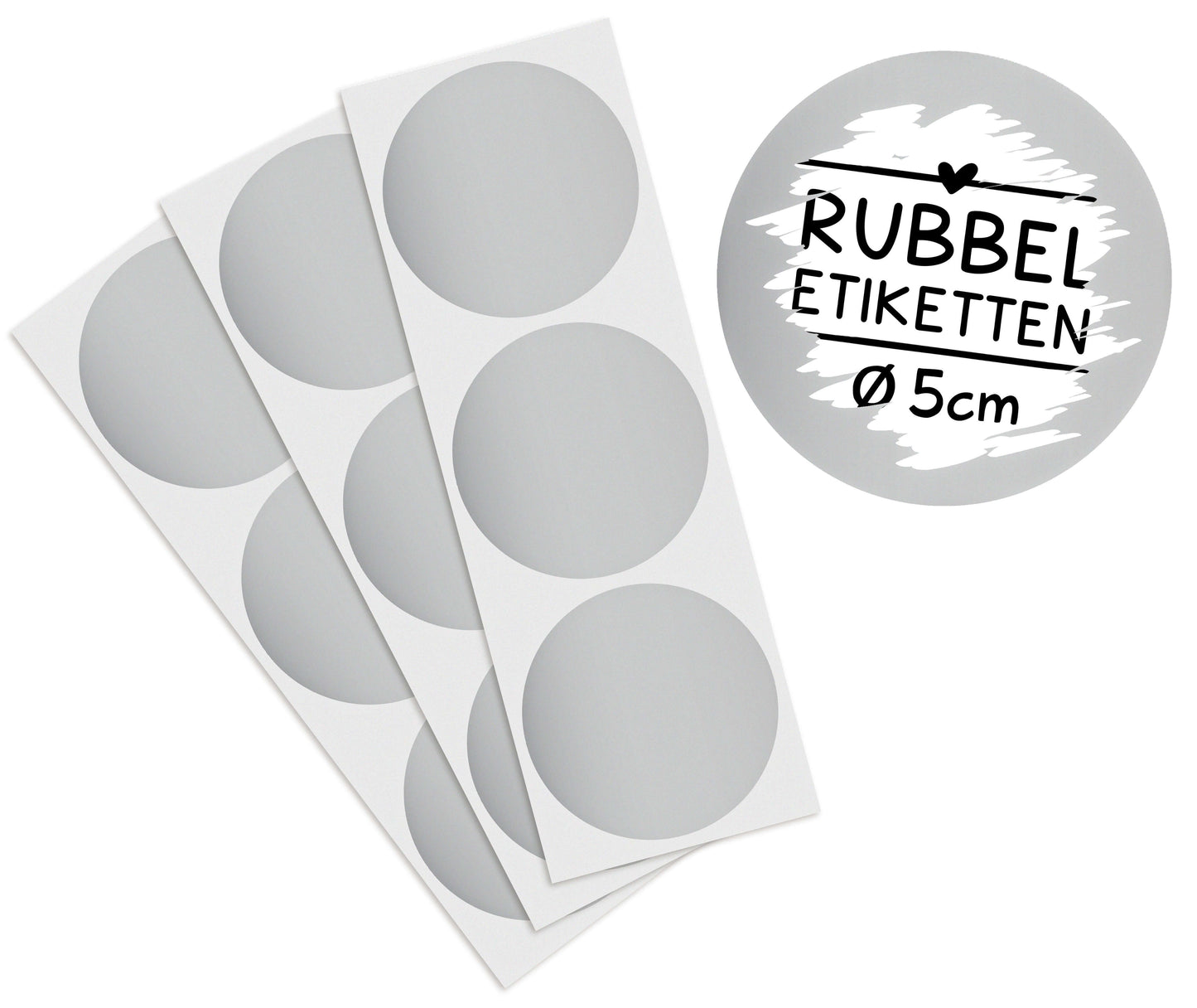 Selbstklebendes Rubbeletikett zum Aufkleben, rund mit silberner Rubbelschicht